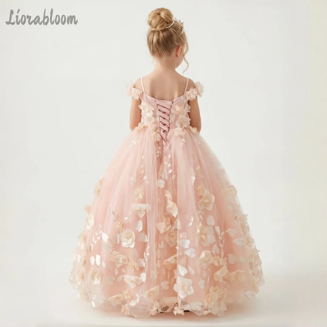Gaun Bunga Kustom Model Off-Shoulder dengan Rok Lebar, Gaun Pengiring Pengantin dari Tulle, Pakaian Formal untuk Anak Perempuan, Pakaian Pernikahan Anak Perempuan, свадебное платье