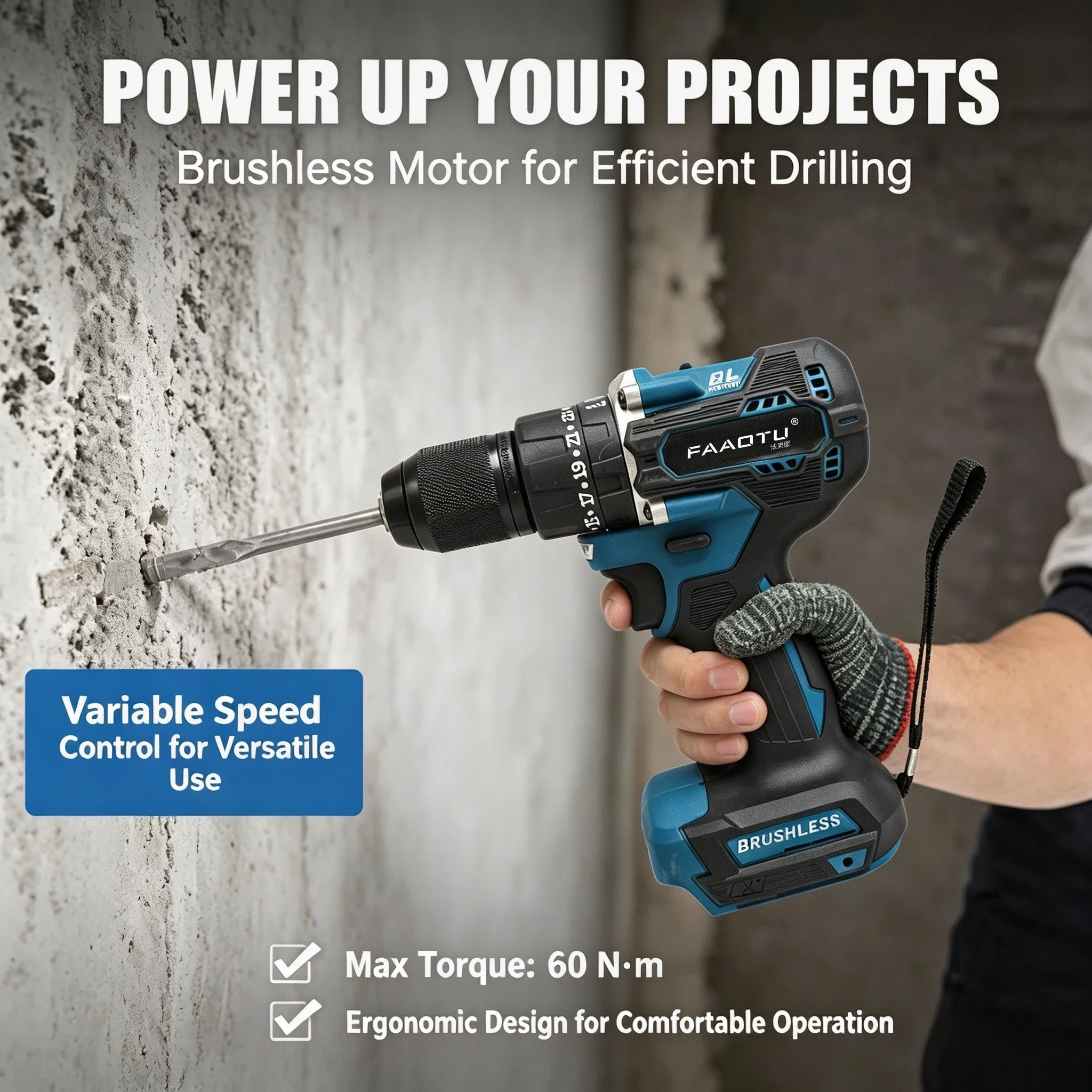 FAAOTU  Electric Drill 487-10mm - MT Level Quality, Multi-Functional for Wood/Metal/Concrete Compatible with MT batteries