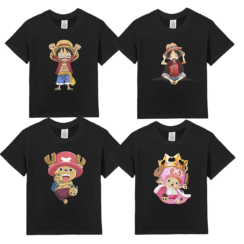 

ONE Piece Luffy Chopper Cartoon Cotton T-Shirt Children Paint Cosplay Costume TeeTop Trendy Print Short Sleeve Soft Clothes Gift