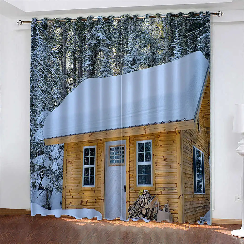 

Retro Tram 3D Print Curtain Snow Scene Bedroom Living Room Blackout Curtain Bedroom with Hook Accessories Cortinas Para Cocina