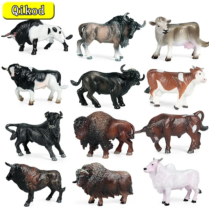 De Nieuwe Simulatie Effen Wild Dier Model Bull Bison Ranch Koe Set Pvc Dieren Actiefiguren Speelgoed Kinderen Kerst gift