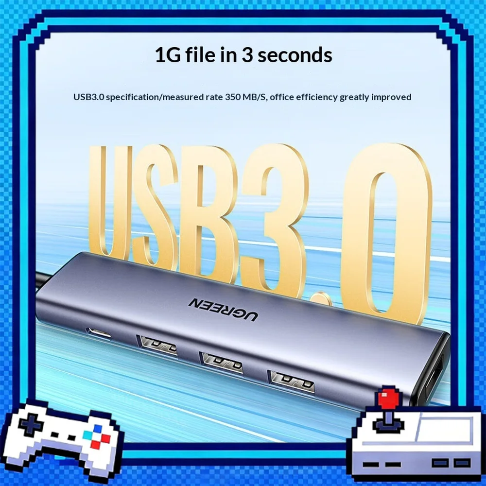 UGREEN CM473 15922 USB 3.0 Hub 4 Port High Speed USB Splitter Expansion Adapter 1m Cable with Power Port