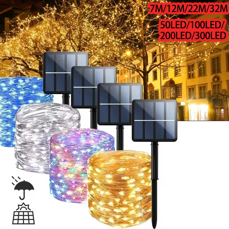 7m/12m/22m/32m LED Solar Light Outdoor Garden Fairy String Light Led Twinkle Waterproof Lamp for Christmas Patio Tree Party
