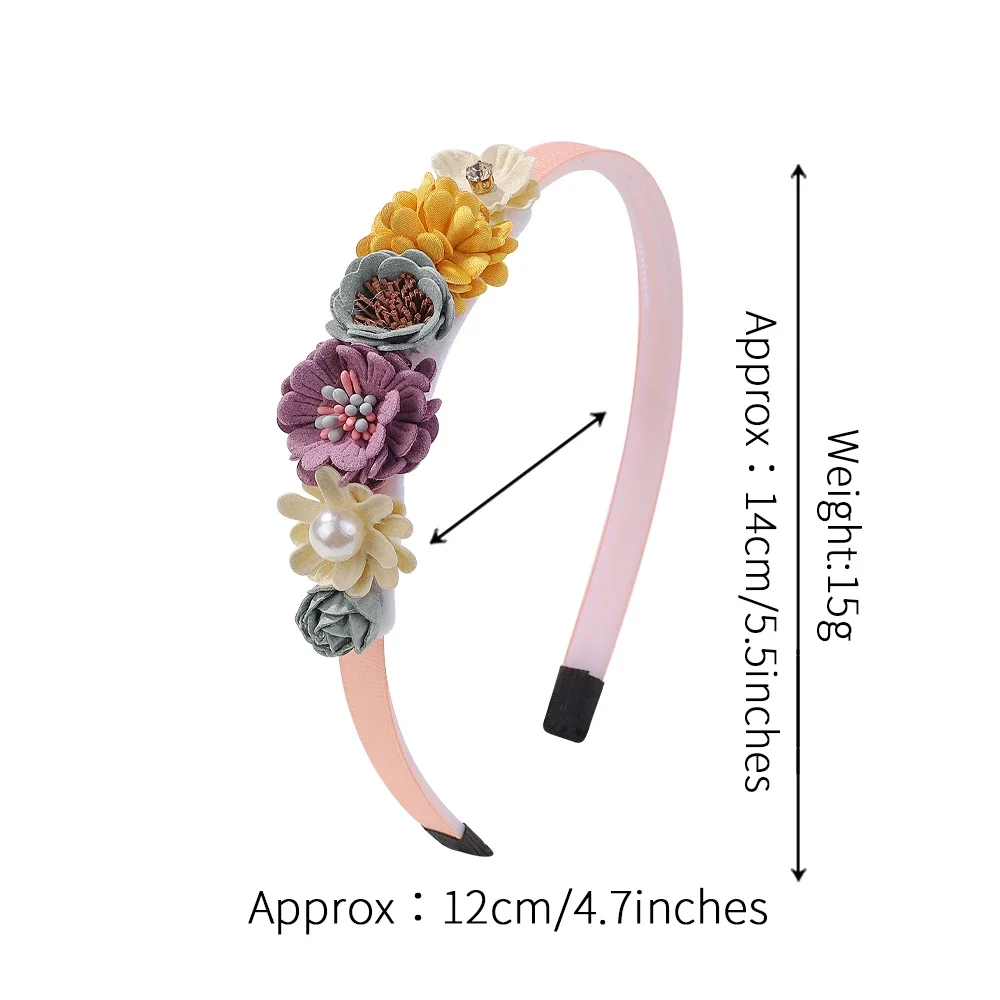 Elegant Handmade Flower Hair Hoop for Baby Girl Boutique Triple Satin Flowers with Rhinestone Pearl Wedding Princess Headbands