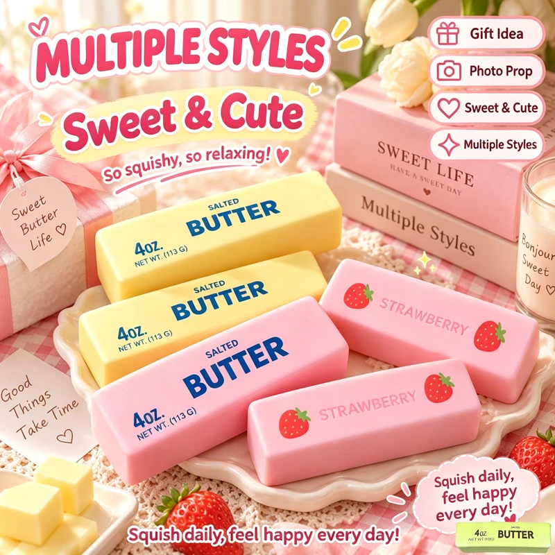 Squishy Butter Stress Relief Toy Butter Stick Kneading Slow Rebound Decompression Cheese Shape Stress Relief Fun Anxiety Relief