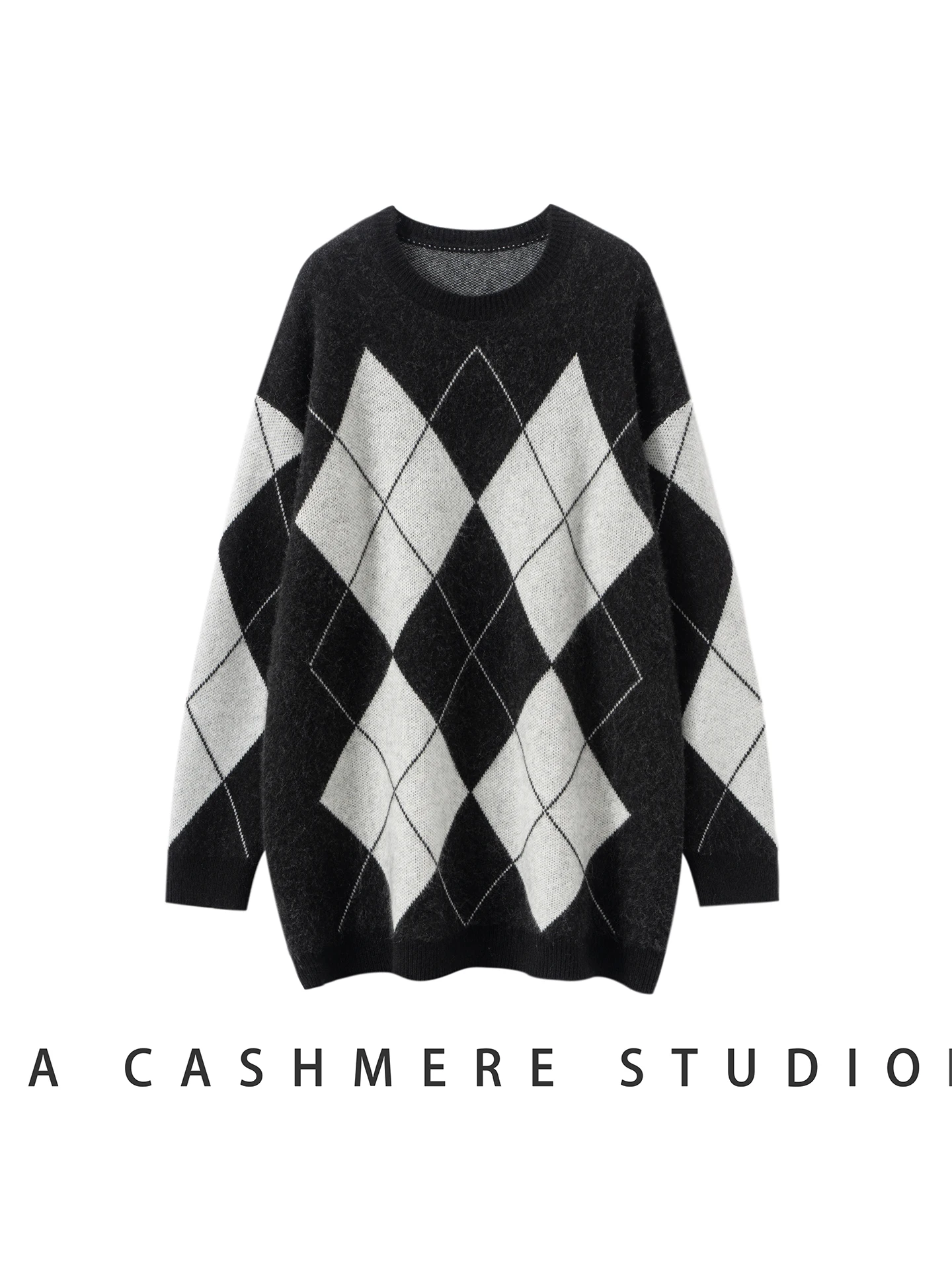 

TLOML новый женский свитер из 100% кашемира с круглым вырезом, длинный пуловер Argyle, осень-зима, утепленный мягкий теплый кашемировый трикотаж, свободные топы