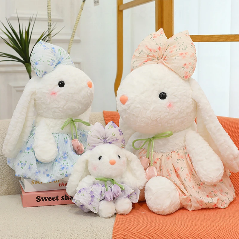 

Kawaii плюшевая игрушка, милая наполненная кукла, кролик Алисы с кружевным платьем для детей, подарок на день рождения, мягкая игрушка для детей