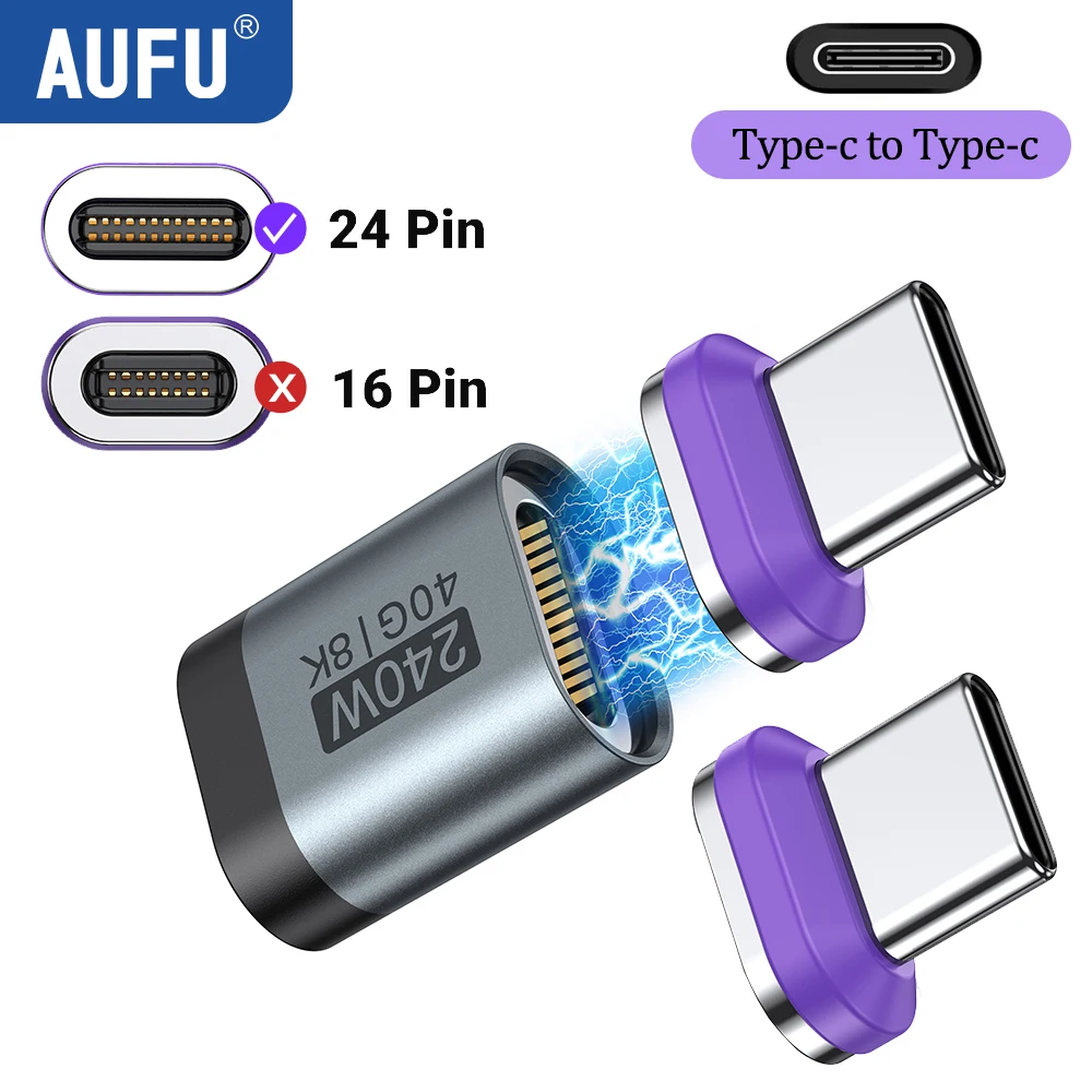 AUFU 240 W magnetischer USB-C-Adapter, schnelles Aufladen, Typ C auf USB-C-USB4-Anschluss, 40 Gbit/s, 8 K60 Hz, für Thunderbolt 4 3 iPhone 16 MacBook