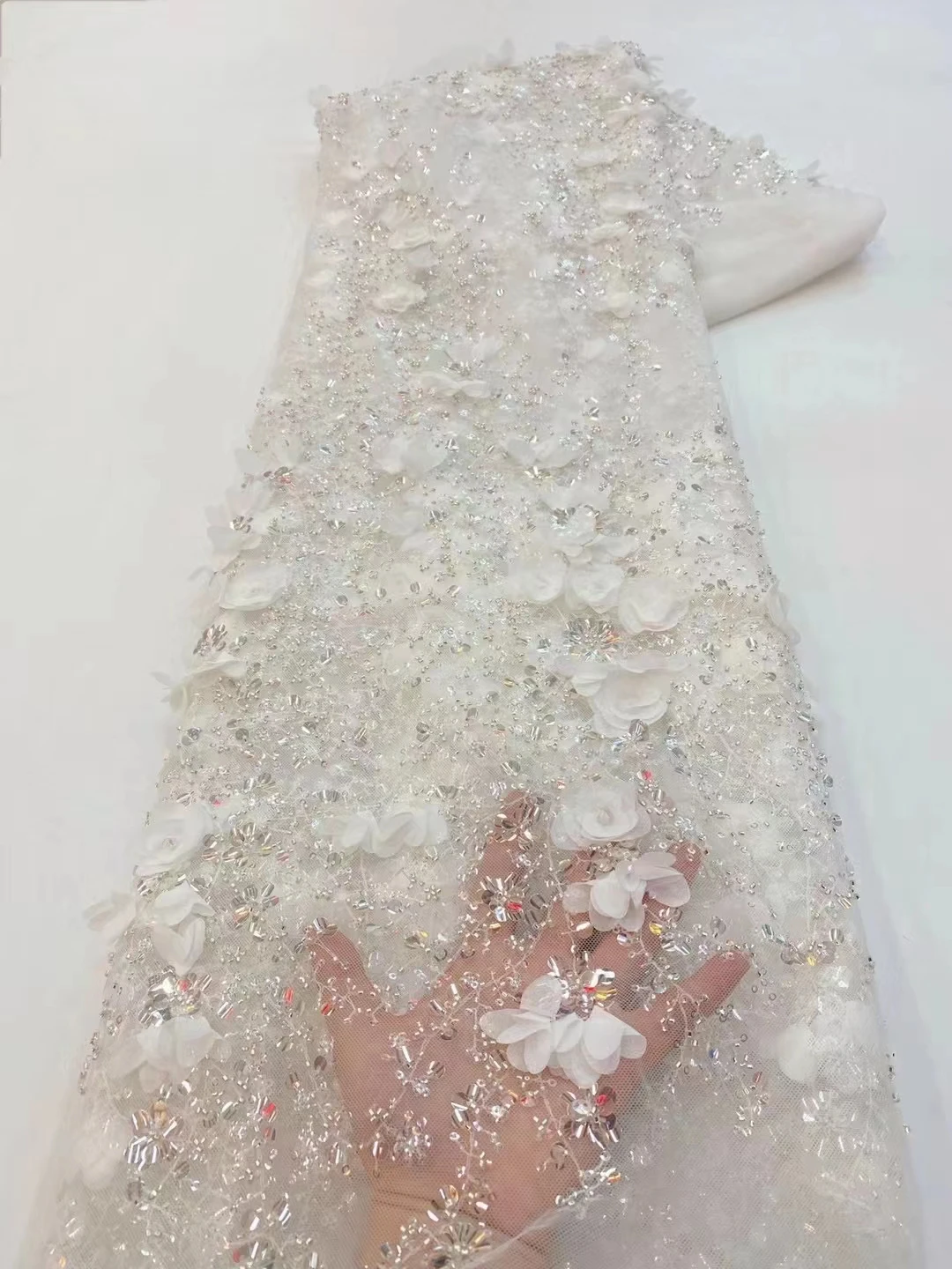 

Fashion HandMade Beads White French Lace Fabric 2023 African Tulle Lace Fabric Nigerian Lace Fabric For Party Dress Sew LXX23147