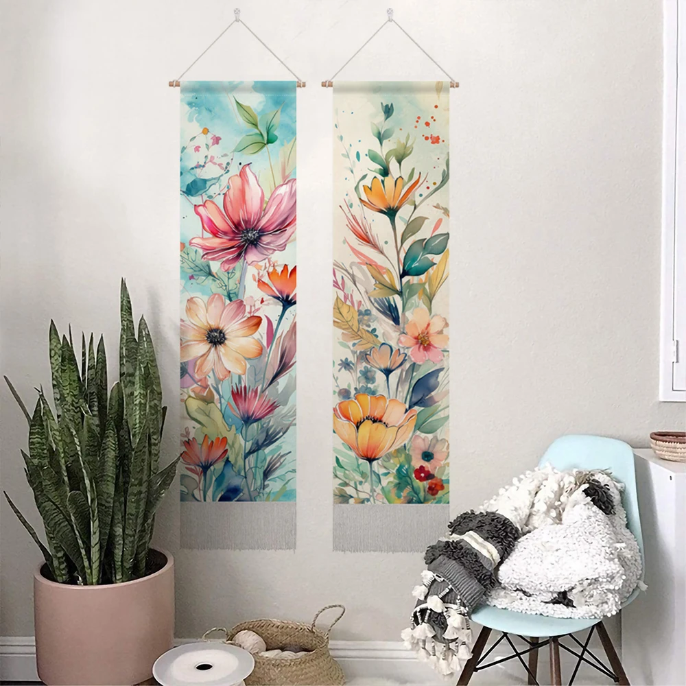 Boho Floral Tapestry Wall Hanging ,Botanical Tapestries, Gardens Wall Art Tapestry for Home Decor 12.8 x 51.2 Inches