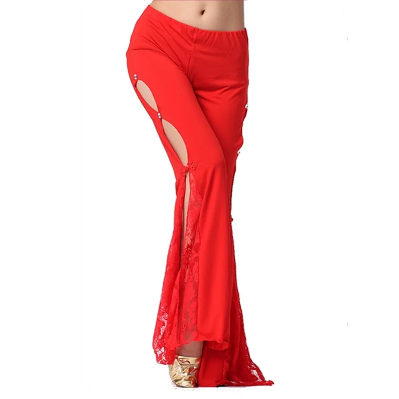 Aangepaste buikdanskostuum kanten broek aan de zijkant Oosterse danspraktijk Outfit Slit oefenkleding