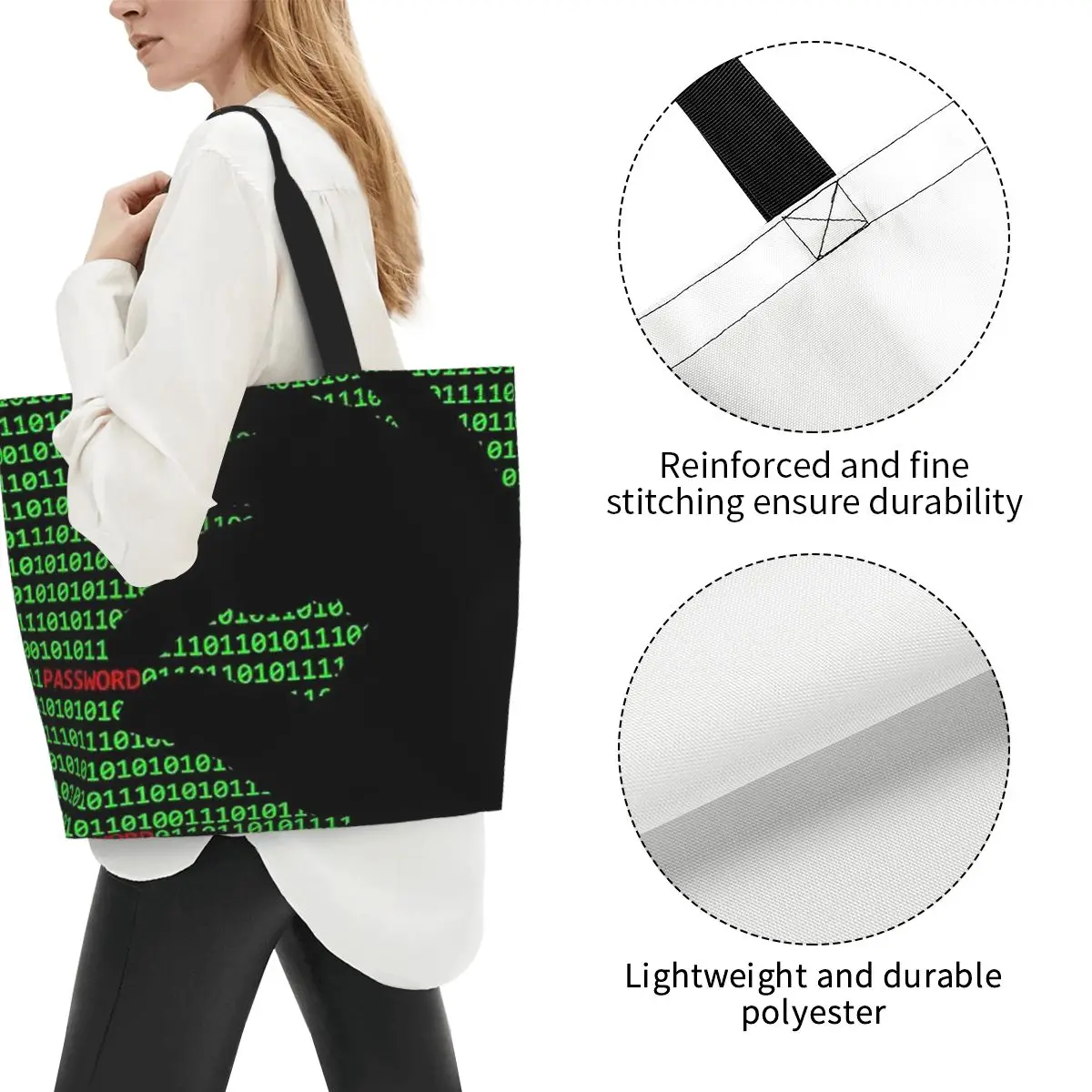 Hacker Code Binary Code Geek Science Computer Shopping Tote Bag Canvas Shoulder Bags Shopper Grocery Handbag for Women