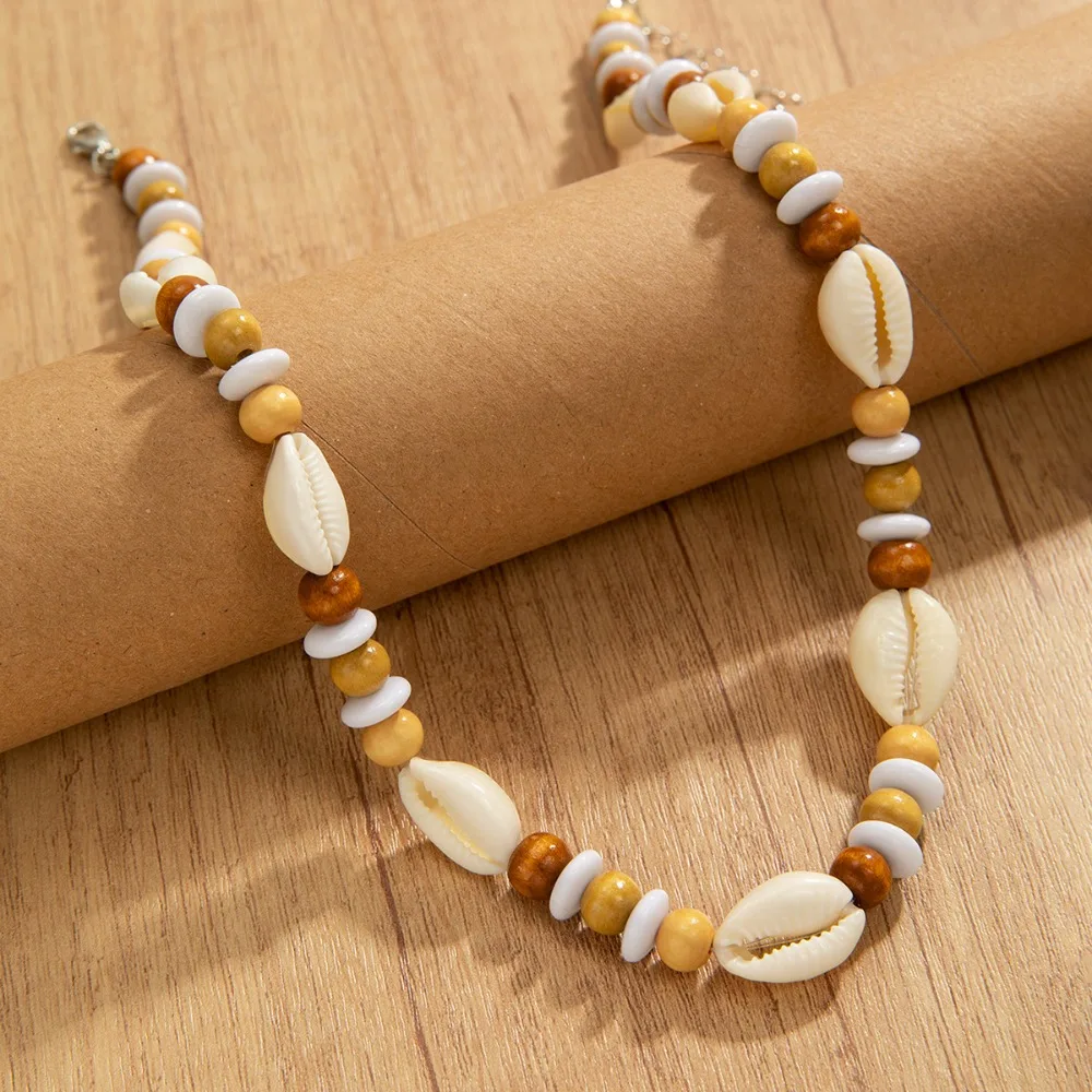 Fashion Versatile Hand Strung Cowrie Shell Wooden Disc Bead Adjustable Necklace for Men Hawaii Beach Surfing Trip Jewelry Gift