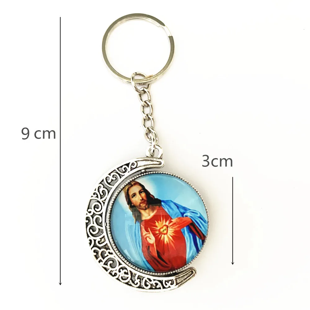 The keychain of the Virgin Mary and Father\'s family Jesus Alloy Pendant Orthodox Church Key Chain Double Sided Rotatable