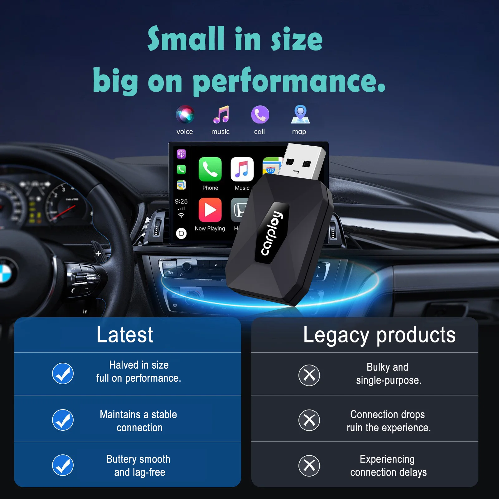 BYLITU New Super Mini Carplay AI Box Wired to wireless 2-in-1 Box for 99% Original Wired CarPlay/Auto Car Automatic Connection