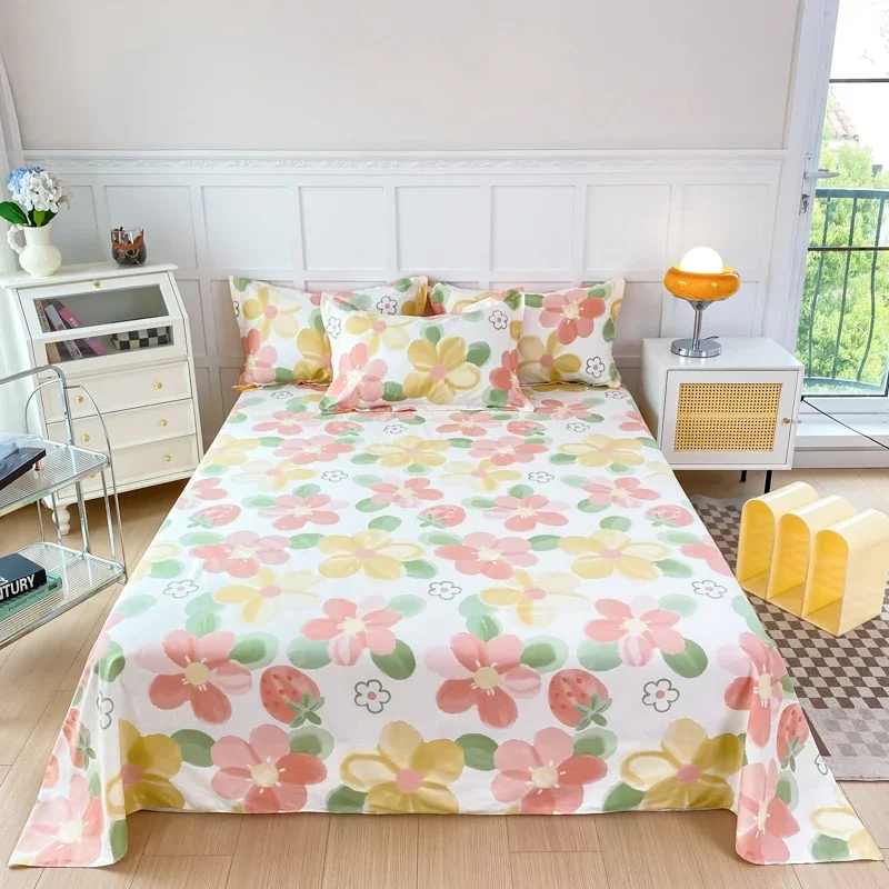 

1pc cotton Print bed sheet(Pillow case,No filler),skin friendly comfortable Plants flowers pattern,For Home Bedroom Bedding
