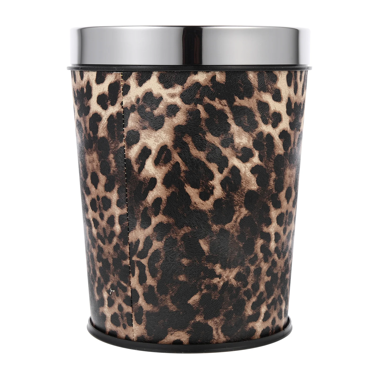 Bathroom Trash Can Garbage Leopard Print Home Bucket Stainless Steel Pp Decorative Container