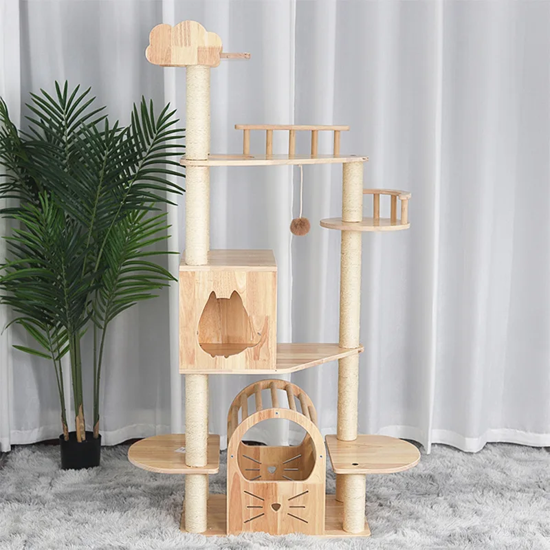 

Luxury Design Modern Multilayer Woven Wooden Cat House Sisal Cat Scratching Post Climbing Cat Tree House