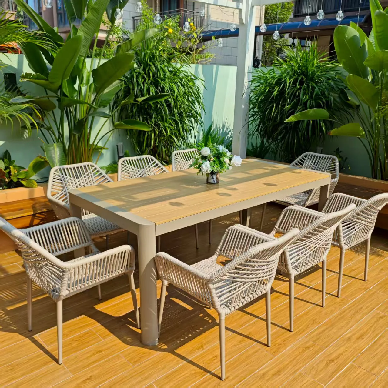 Outdoor tables and chairs plastic wood preservative wood tables and chairs courtyard villa garden open-air leisure rattan chairs