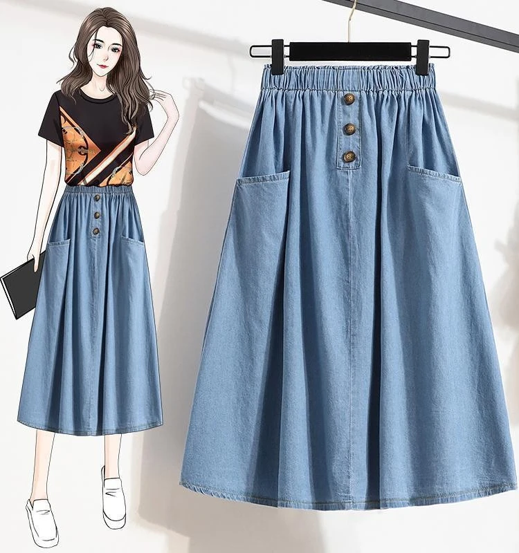 High Waist A-Line Skirt for Women Summer New Style Thin Loose Color Casual Denim Skirts Slimming Effect Tagkita