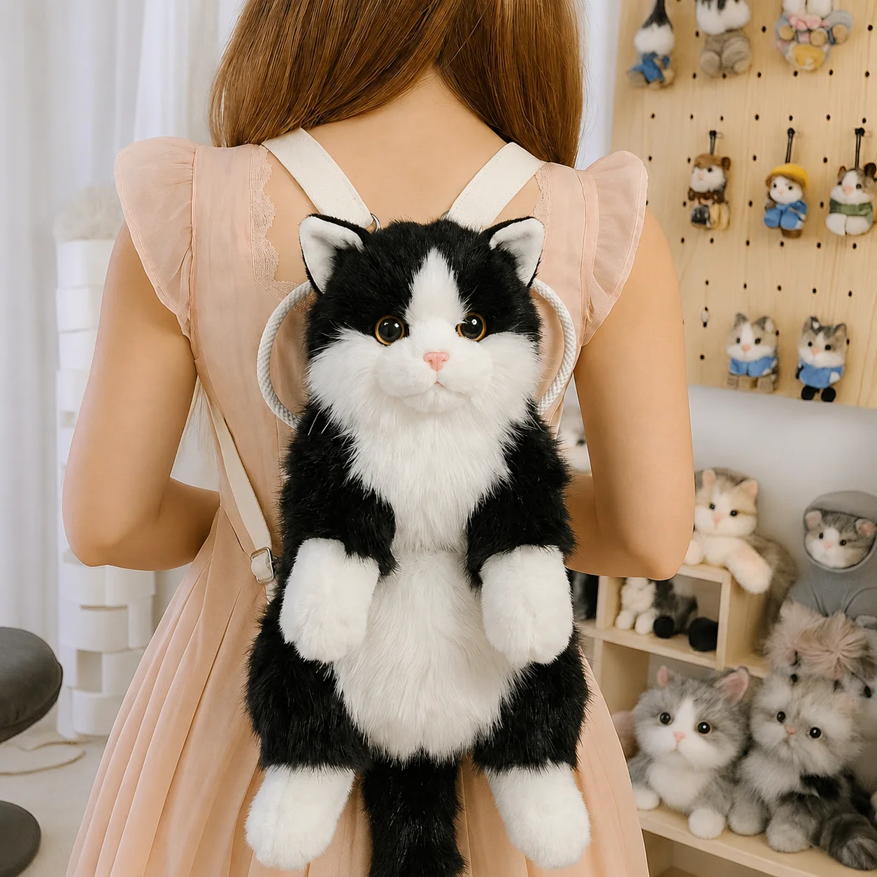 Niedlicher Katzen-Rucksack für Mädchen, Kawaii Plüschtasche, Weiche Tier-Umhängetasche für Schule, Reisen & Tägliches Outfit