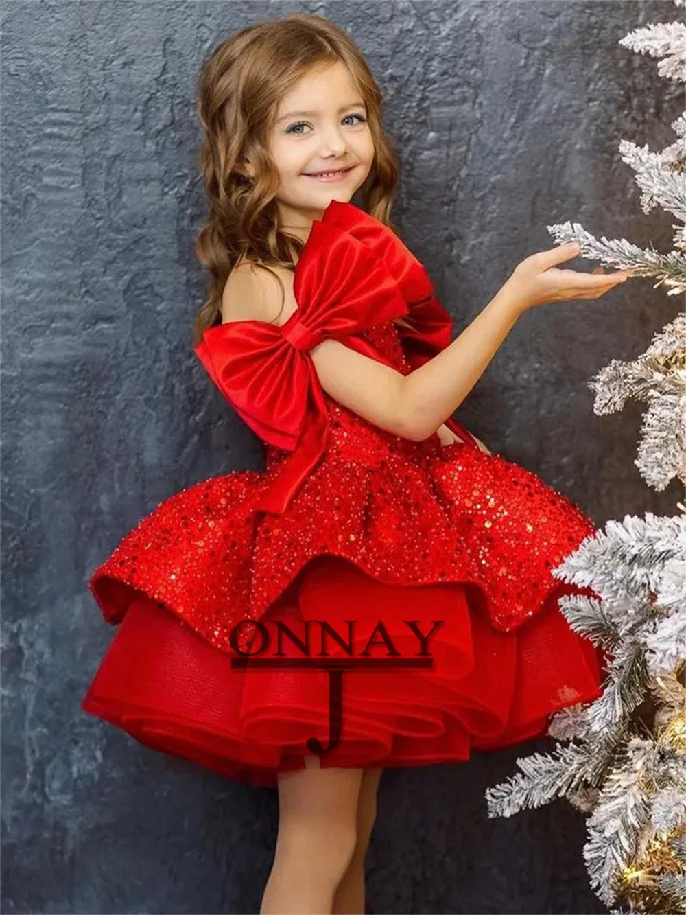 Jonany-vestido de menina com arco flor, em camadas, para festa de aniversário, comunhão, para festa do bebê