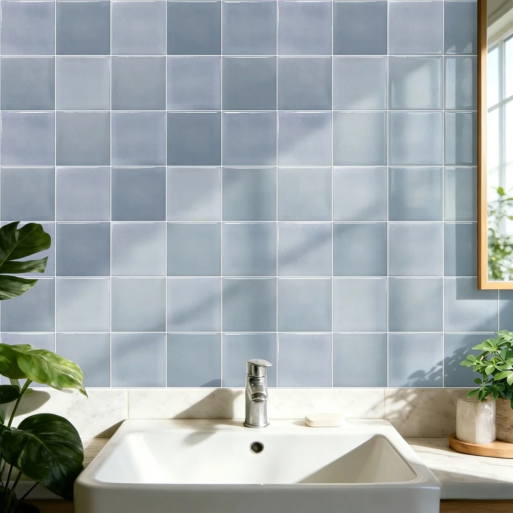 10pcs PVC Wall Decals Waterproof Easy Apply-Tiles Gradient Square Wall Stickers Removable Backing For Kitchen & Bathroom