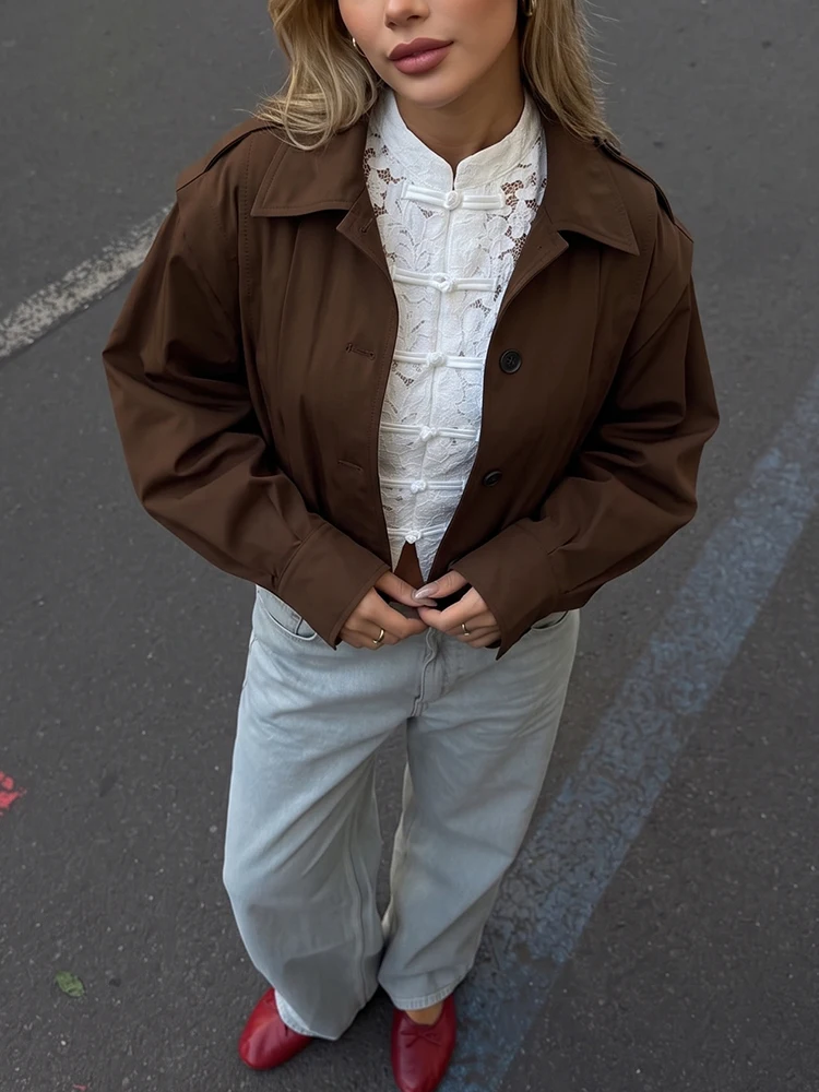 HH Chaqueta Corta Vintage de Moda para Mujer, Color Sólido, Cuello Solapa, Manga Larga, Otoño 2026, Ropa Exterior Femenina para el Trabajo
