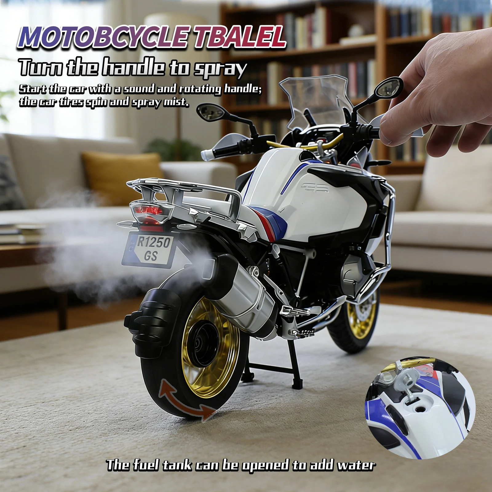 

Литая под давлением модель из сплава металла, спрей для мотоцикла 1:6 для BMW R1250 GS ADV, высокая имитация дома, модные украшения, коллекция, подарки для хобби