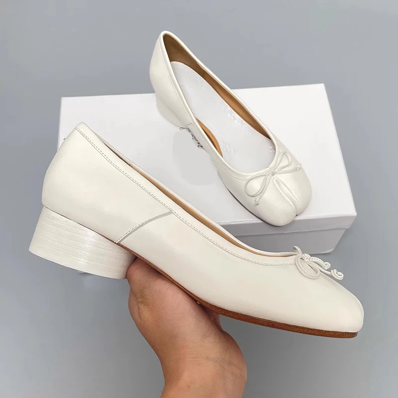 

Spring Summer Microfiber Leather Split Toe Women Pumps Fashion bowknot Designer Low Heeled Tabi Soft Soles Loafers Casual Shoes
