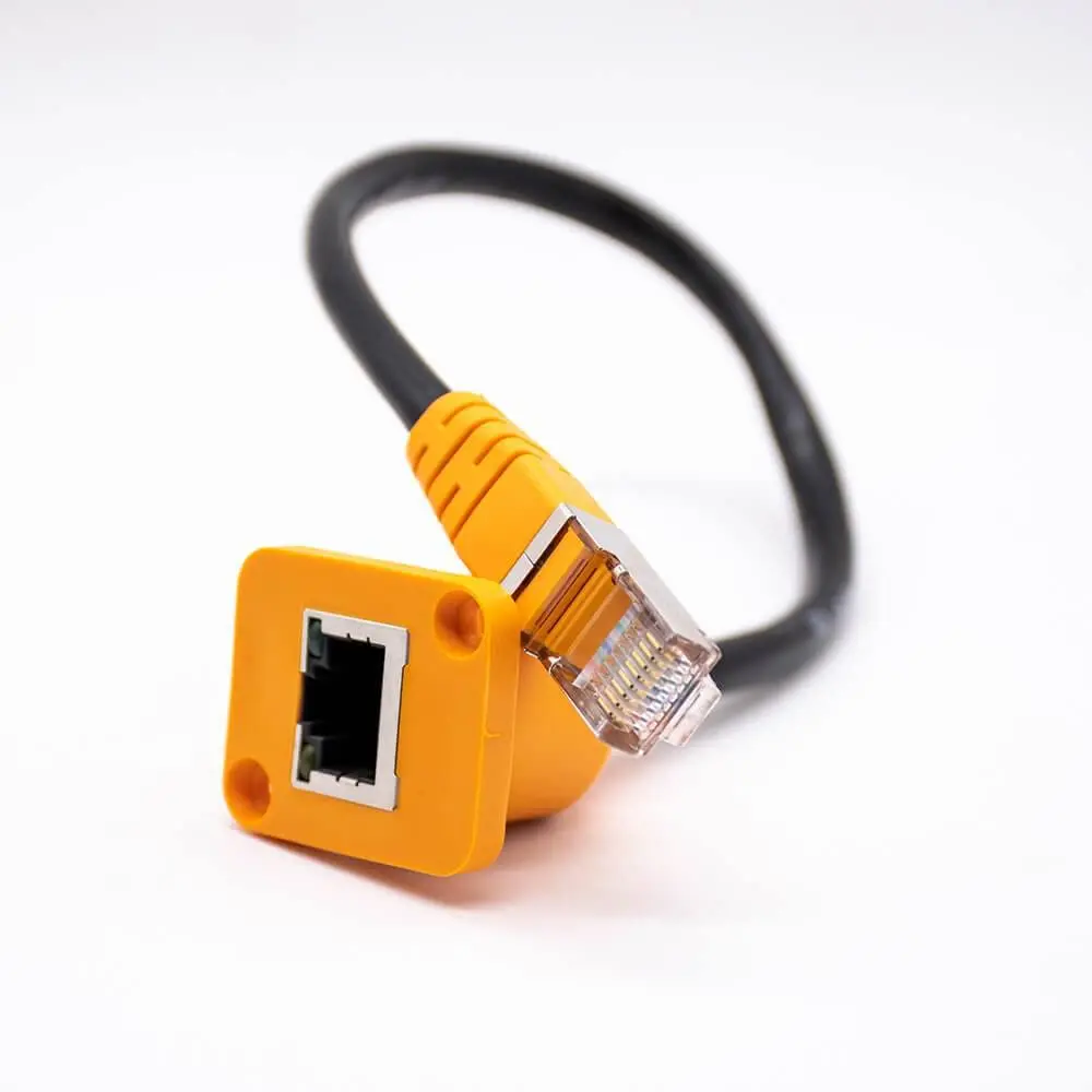 Cat5 RJ45 Ethernet Network Cable Female to Male Extender Connector Panel Mount Extension Cable Orange Color 30CM