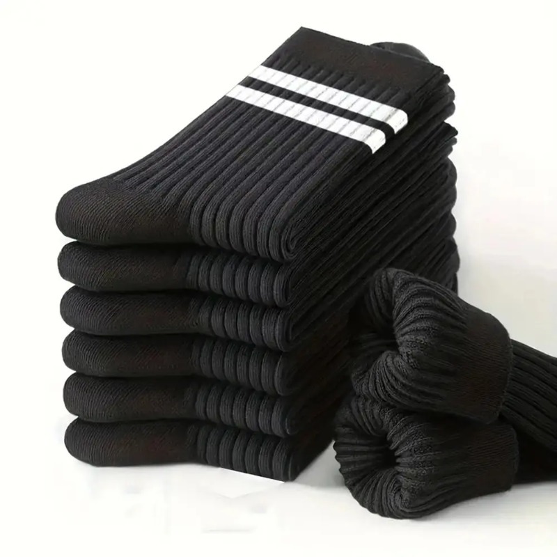  6pcs-3pairs Men's Socks Spring Autumn Simple Casual Black White Striped Socks Breathable Mid Tube Sock High-quality Round 