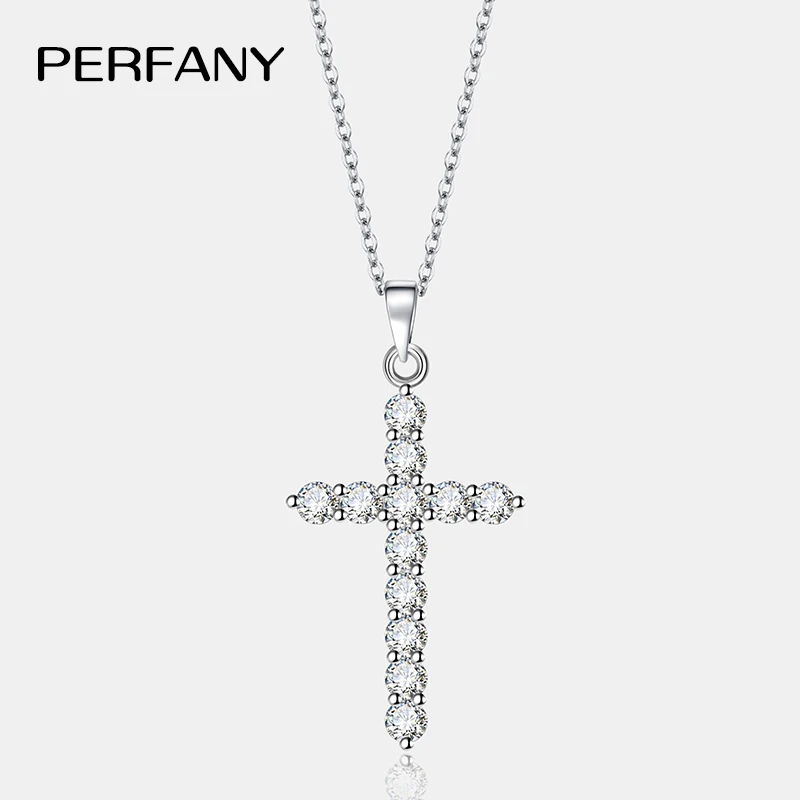 

PERFANY All Moissanite Necklace for Women S925 Pure Silver Cross Design Pendant Laboratory Certified Diamond Fashion Jewelry