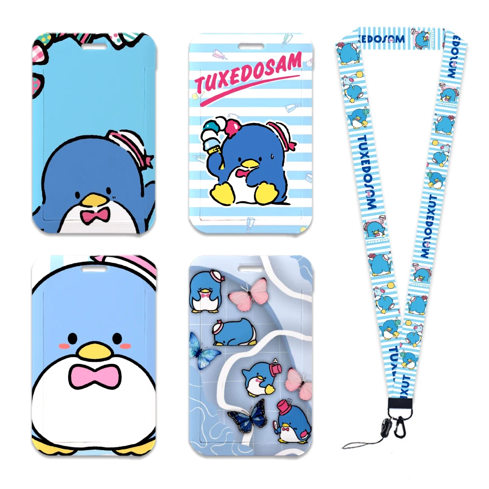 W Lovely Penguin Sanrio ID Badge Holder Neck Strap Kids Tuxedo Sam Card Holders Student Campus Lanyard Holder