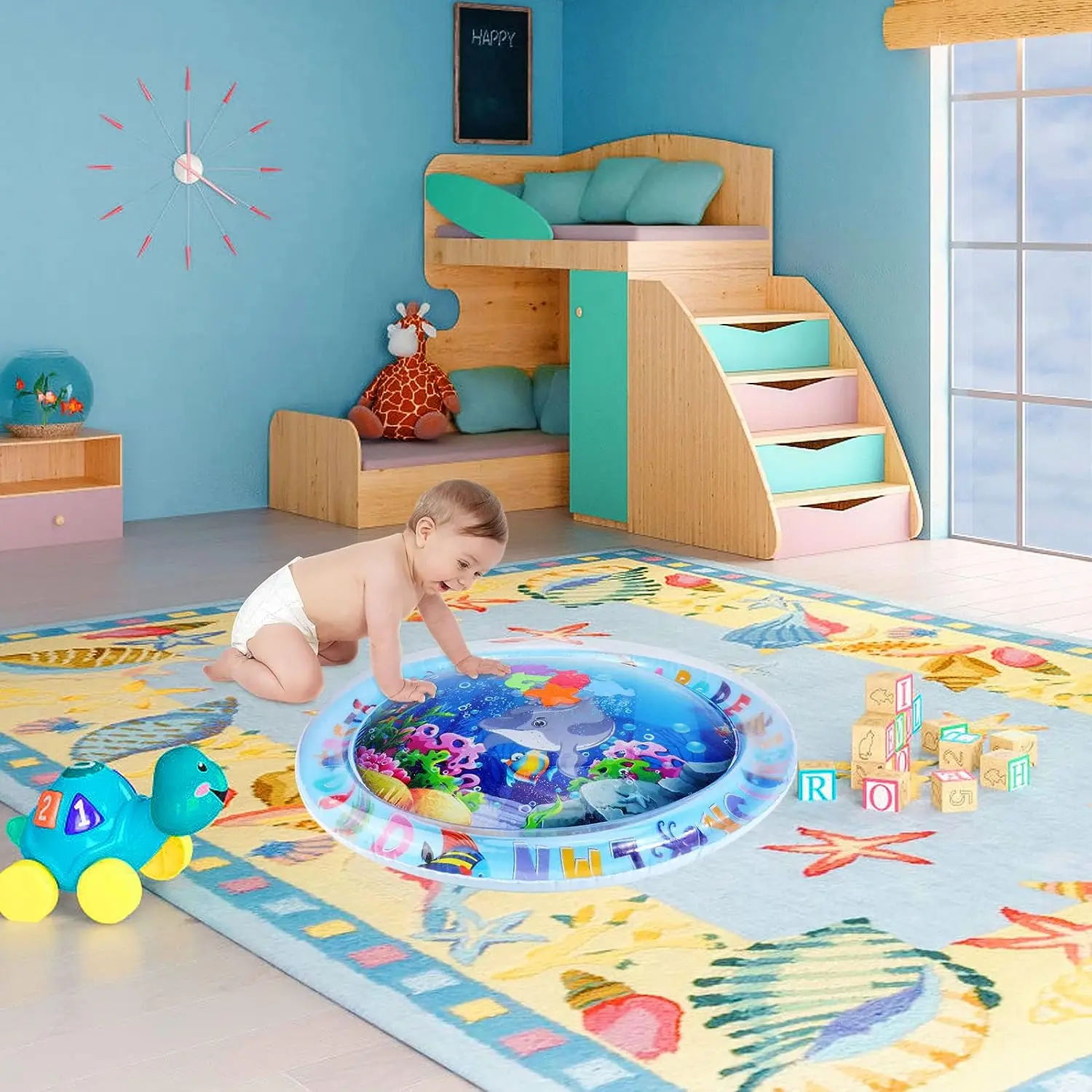 Tapis d'eau gonflable pour bébé, tapis de jeu aquatique, tapis d'activité pour jouets pour bébé, tapis d'aquarium, favorise le développement moteur et sensoriel du bébé, grandit grâce au jeu, cadeaux de stimulation sen