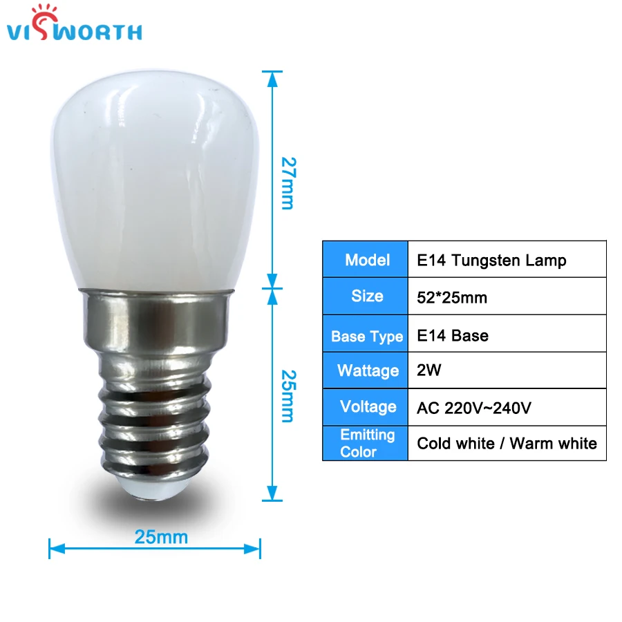 2pcs/lot Mini Fridge Light Bulb Milky Glass Body Car clothes light White Warm E14 Base Refrigerator Lamp Replace Halogen Lights