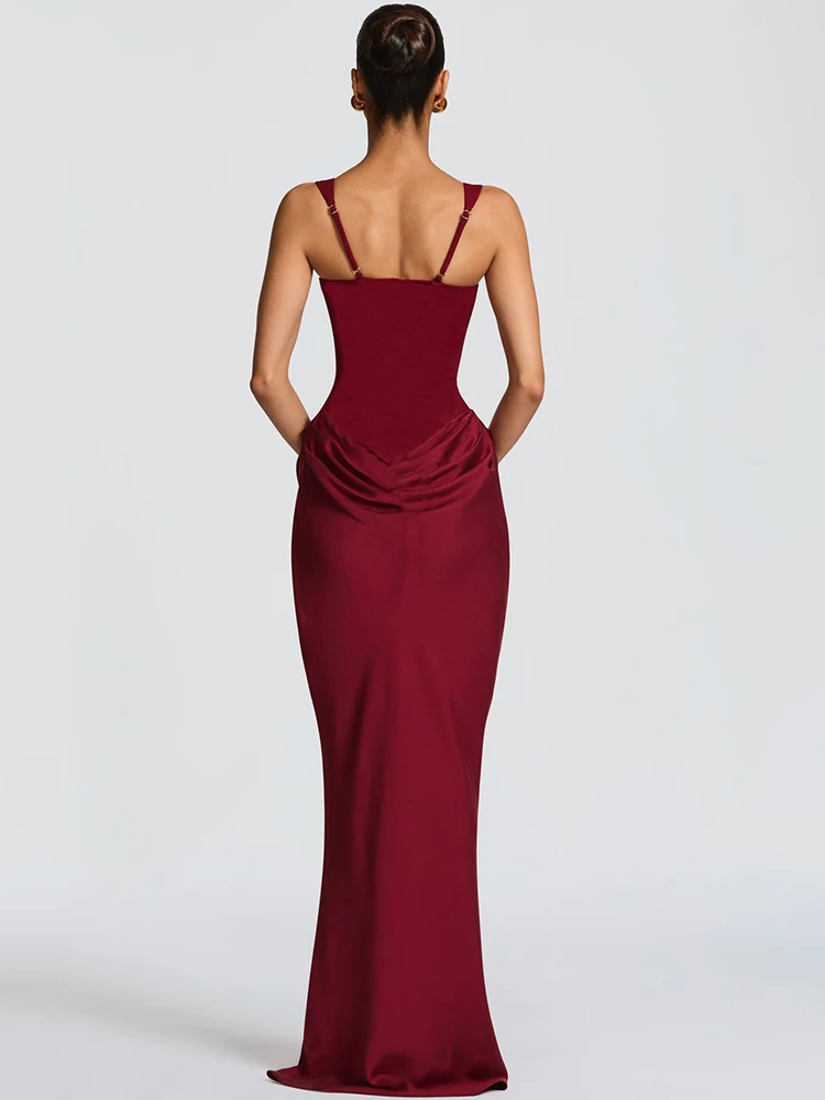 JULISSA MO Patchwork in raso sexy senza maniche abito lungo da donna caffè cinturino per spaghetti abito a vita alta sottile elegante clubwear da festa