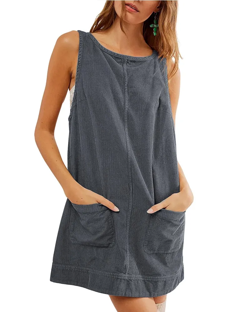 

2025 New Dress Style Women's Casual Autumn/winter Vestidos Para Mujer Leisure Corduroy Sleeveless Vest Y2k Dresses Mini Dresses