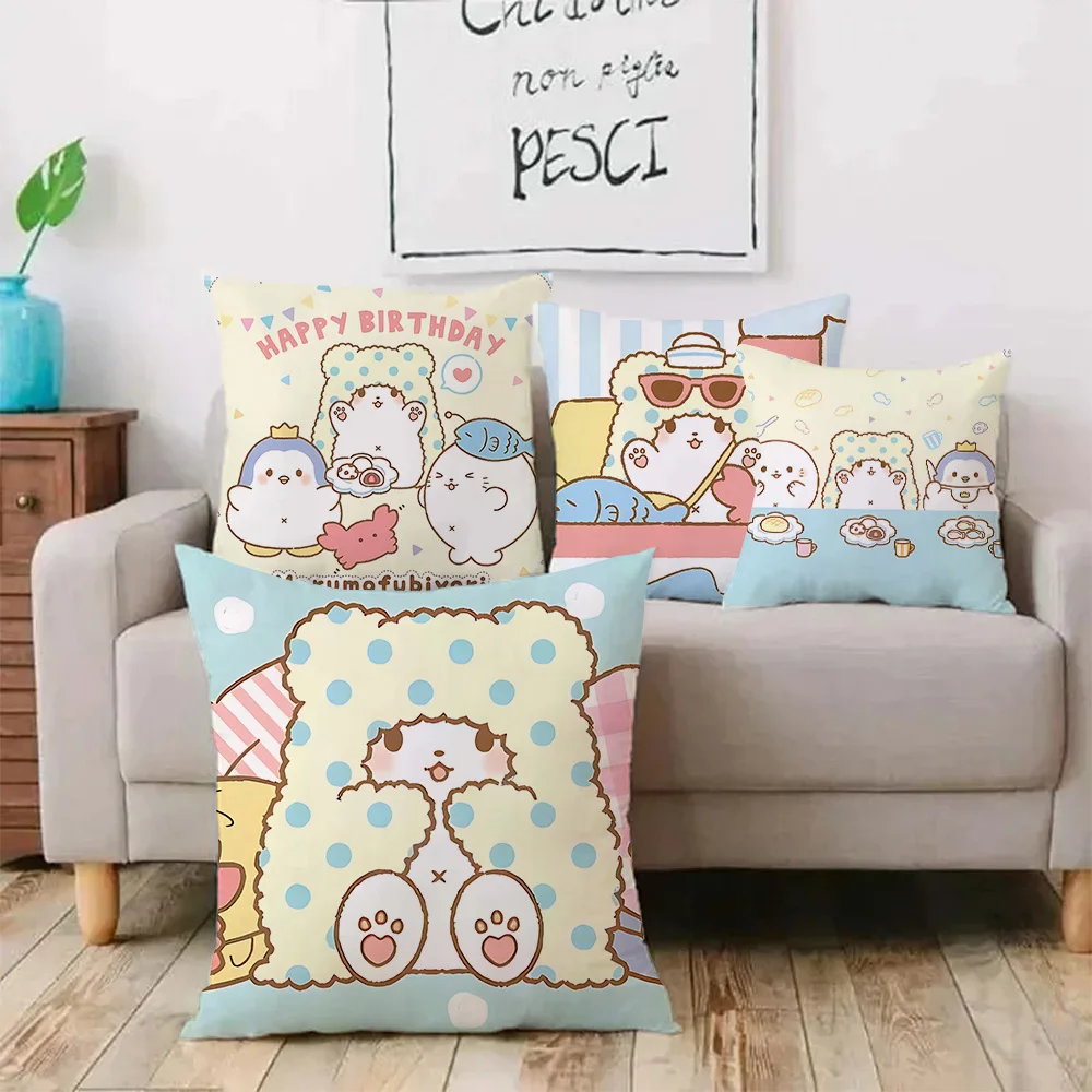 Pillow Covers Cartoon Cute Sanrios MarumofubiyoriS Sofa Decorative Home Double-sided Printing Short Plush Cute Cushion Cover