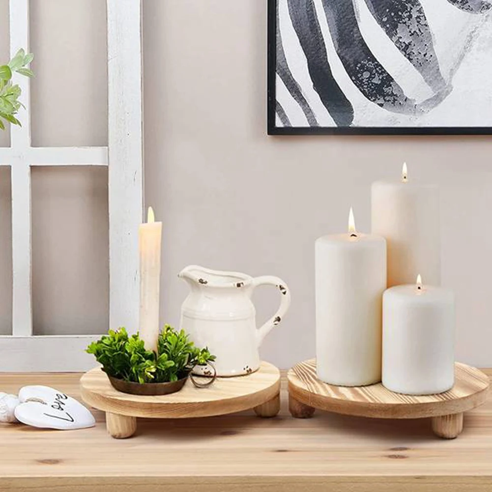 

A63X-2 Piece Round Pedestal Riser Board Wood Display Board Pedestal Board Wood Color About 25X25x5cm For Indoor Outdoor Display