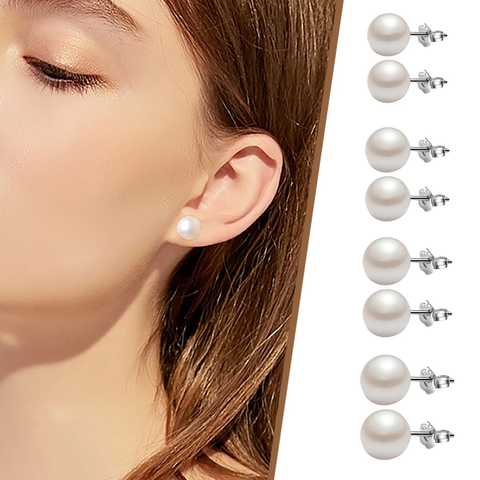 Elegant White Glossy Cultured Pearl Stud Earnings For Female Exquisite Simple Imitation Round Party Or Wedding Fashion Jewelry