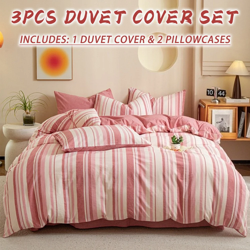 

100% Cotton 3pcs Pink Duvet Cover Set - 1 Duvet Cover & 2 Pillowcases, High-Quality Warm Soft Skin-Friendly Bedding