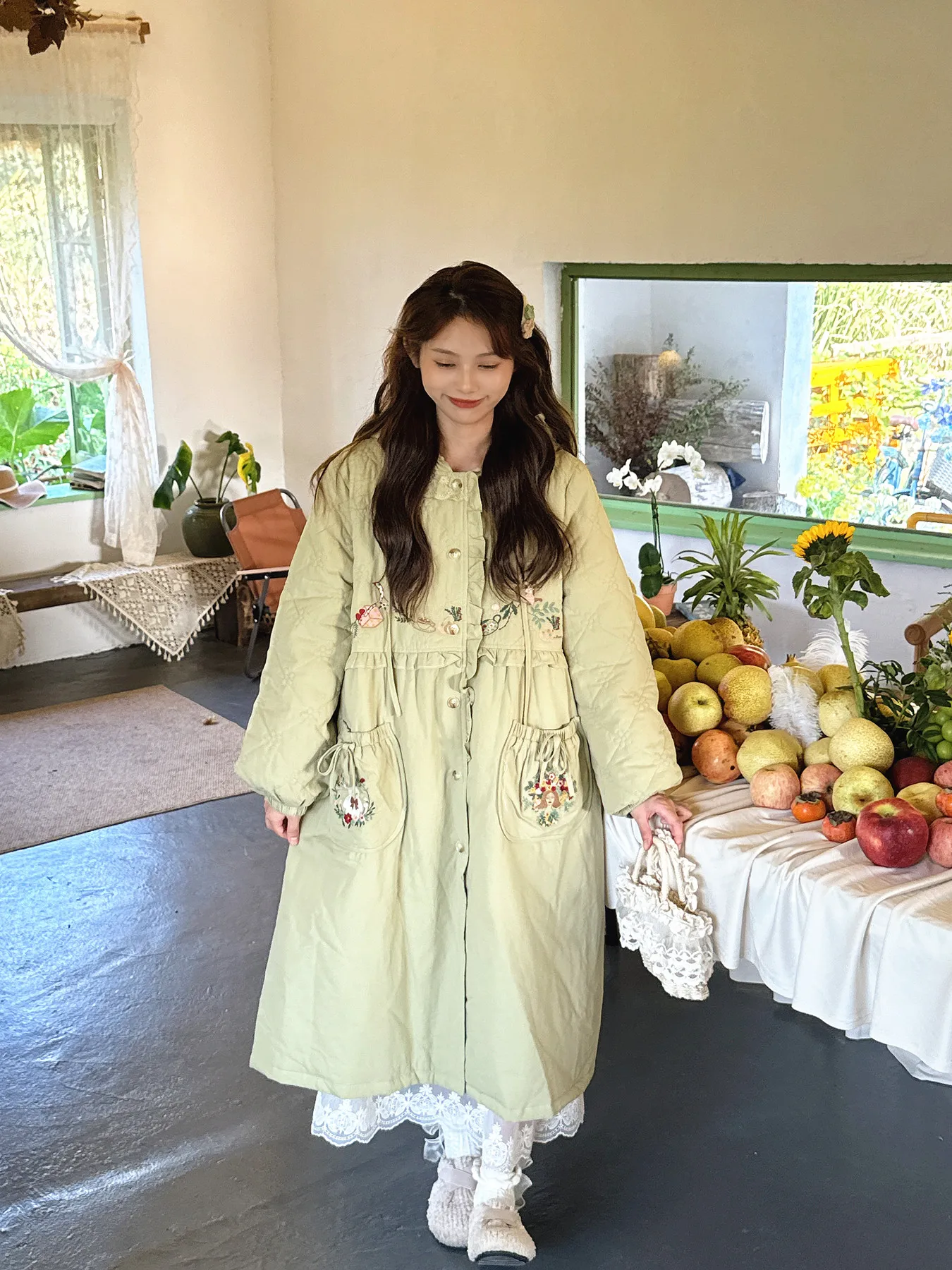 Милые длинные парки Mori Girls, новые осенне-зимние женские свободные утягивающие милые пуховые парки с вышивкой для девочек, пальто в стиле Лолиты