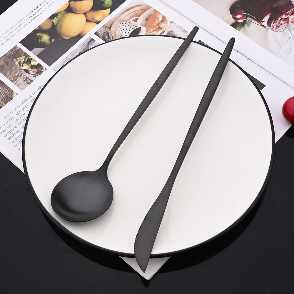 6Pcs Black Matte Flatware Cutlery Set Stainless Steel Dinnerware Set Dessert Fork Spoon Silverware Set Kitchen Party Tableware