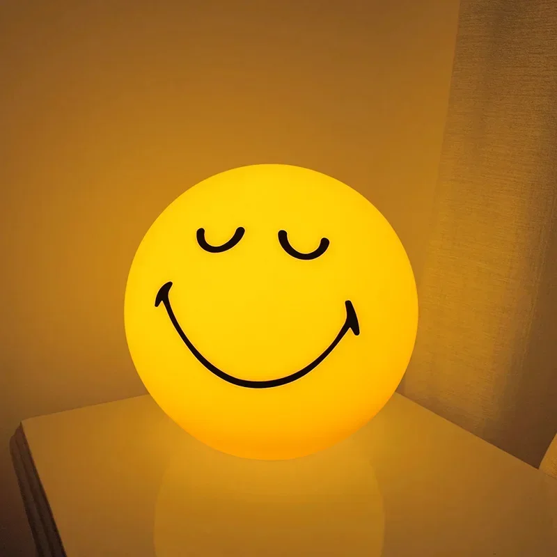 Squint Sphere Lamp Atmosphere Smile Ball Light Dimmable USB Rechargeable or USB Plug-in Smiling Night Light for Home Decoration