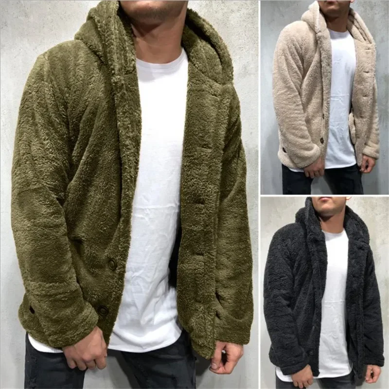 

Men's Hooded Pure Color Coat for Autumn and Winter. European and American 2024 Fashionable and Versatile Fleece Casual Coat.