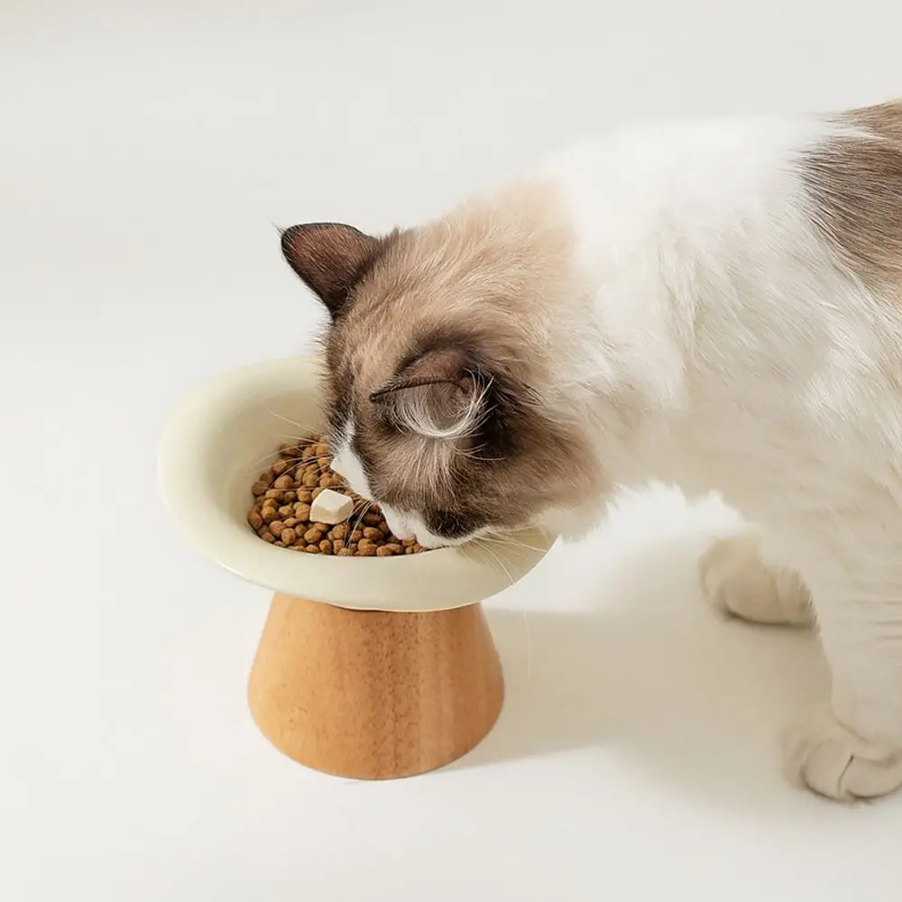 

Ceramic Pet Cat Bowl Non-Slip Neck Protection Diagonal Neck Bowl Ergonomic Detachable Spill Proof Bowl Pet Supplies
