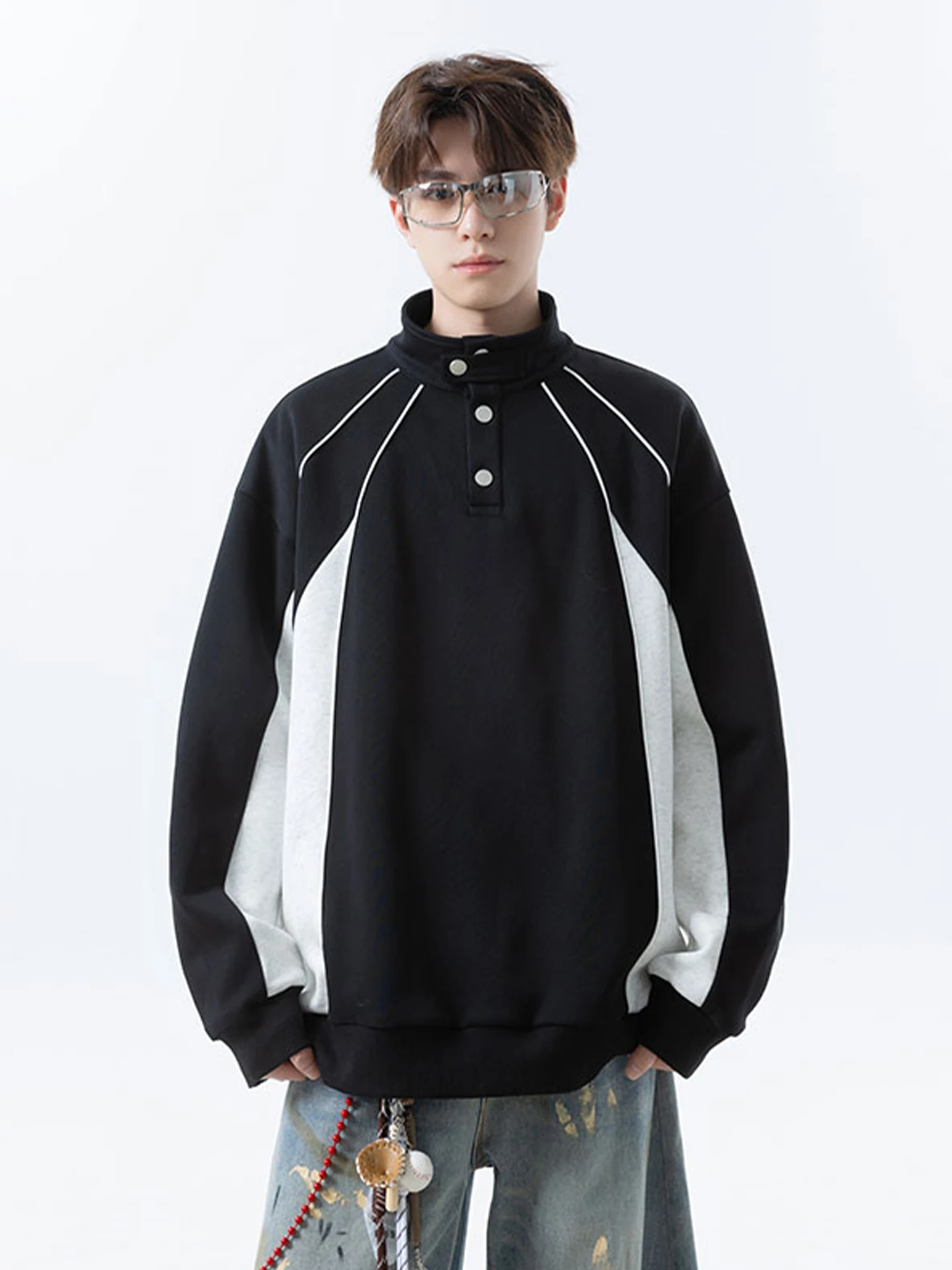 

Мужская толстовка в американском ретро-стиле с цветными блоками, осенняя, модная, в уличном стиле, Haome, плотная, с высоким воротником, с длинными рукавами, спортивный топ