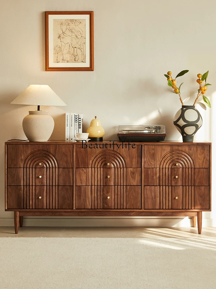 Log Black Walnut Nine-Drawer Cabinet Chest of Drawer Retro Living Room Locker Bedroom Storage Cabinet against the Wall