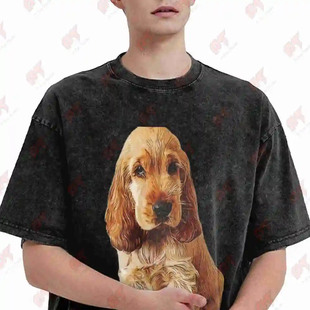 Golden Cocker Spaniel Puppy Dog Vintage Washed Tee Pure Cotton T-Shirt